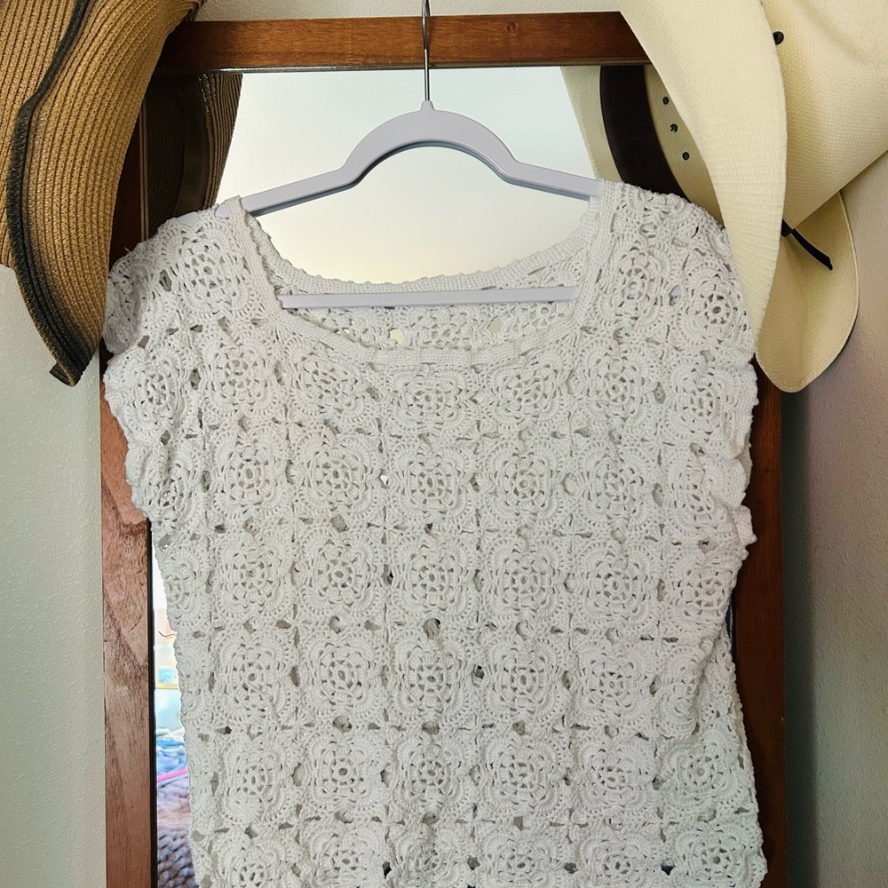 White Crochet Women Top